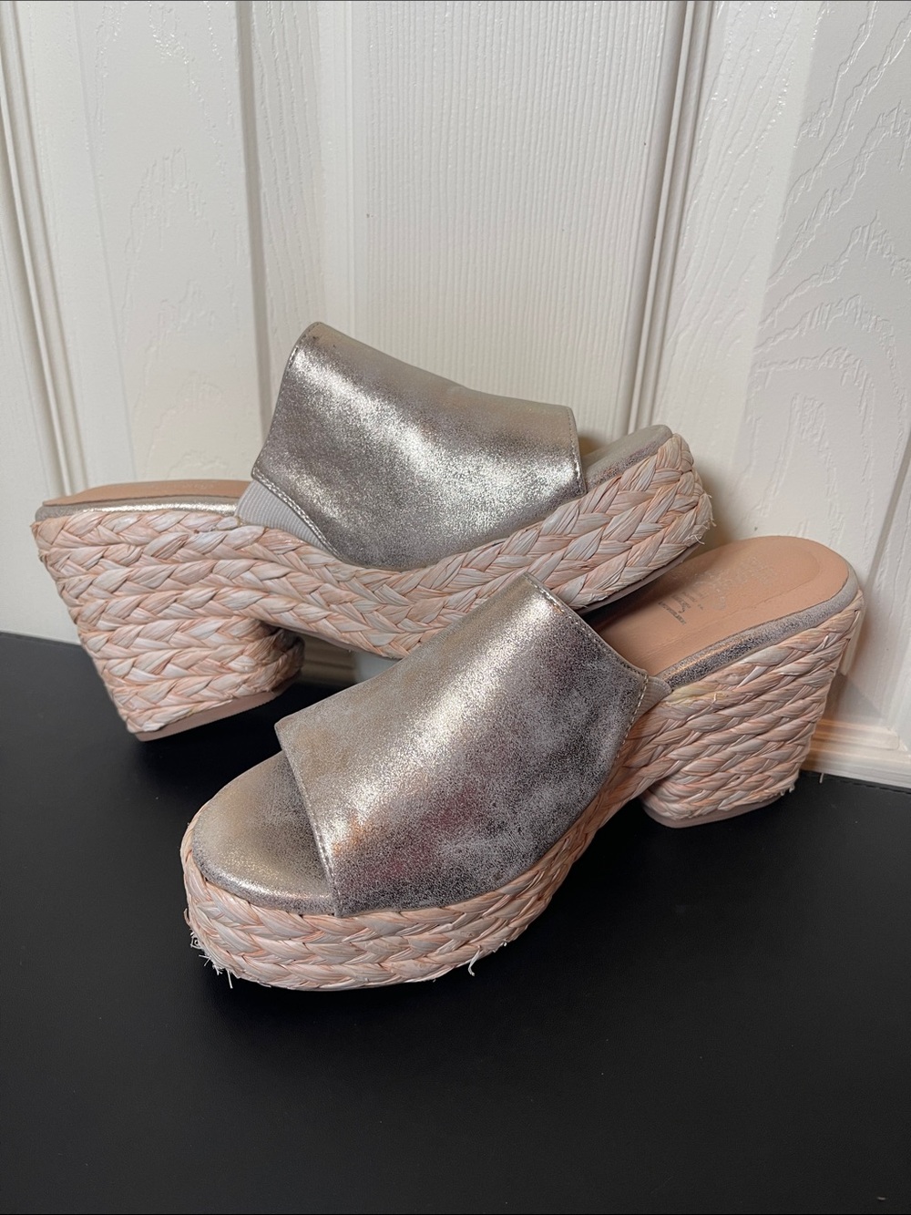 Corkys Metallic Silver Braided Platform Mules